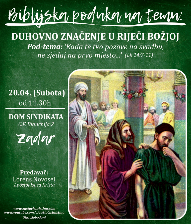 2019 04 20 biblijska poduka duhovno značenje u riječi božjoj (pod tema kada te tko pozove na svadbu, ne sjedaj na prvo mjesto... )(zd)
